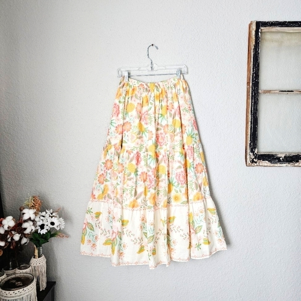 Rachel Zoe 100% Cotton Fully Lined Pull On Floral Maxi Skirt 4 Colorful Rare New - Picture 4 of 16